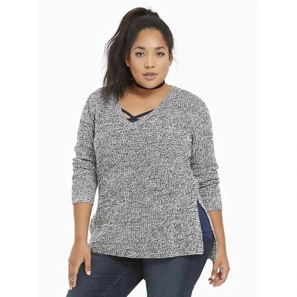 Torrid Women's Marled Knit V Neck Long Sleeve Sweater Size 2X